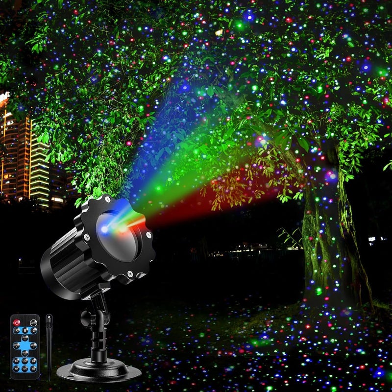 Alinkey Store Outdoor RGB Laser Projector Lights, Moving 3 Color Starry Sky & Firefly Effects Projection Light with RF Control, IP65 Outdoor Holiday Landscape Decor for Christmas Halloween Parties Garden New Year - Image 1